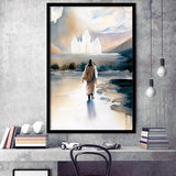 Christ Walking Towards Temple Watercolor, Framed Art Print Wall Decor, Framed Picture