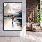 Christ Walking Towards Temple Watercolor, Framed Canvas Painting, Framed Canvas Prints Wall Art Decor