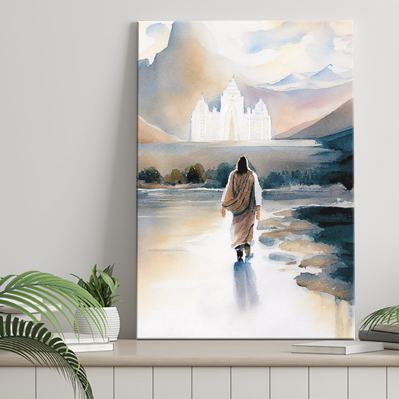 Christ Walking Towards Temple Watercolor, Canvas Painting, Canvas Prints Wall Art Decor