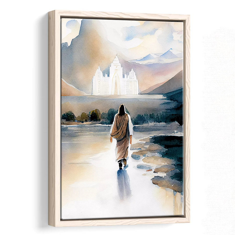 Christ Walking Towards Temple Watercolor, Framed Canvas Painting, Framed Canvas Prints Wall Art Decor