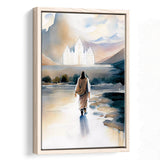 Christ Walking Towards Temple Watercolor, Framed Canvas Painting, Framed Canvas Prints Wall Art Decor
