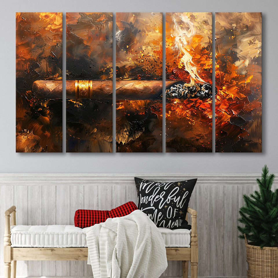 Cigar Art Vintage Style, 5 Panels Extra Large Canvas, Canvas Prints Wall Art Decor