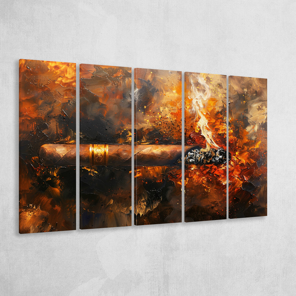 Cigar Art Vintage Style, 5 Panels Extra Large Canvas, Canvas Prints Wall Art Decor