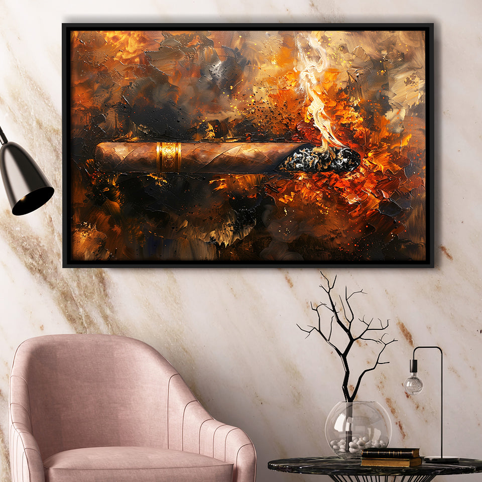Cigar Art Vintage Style, Framed Canvas Painting, Framed Canvas Prints Wall Art Decor