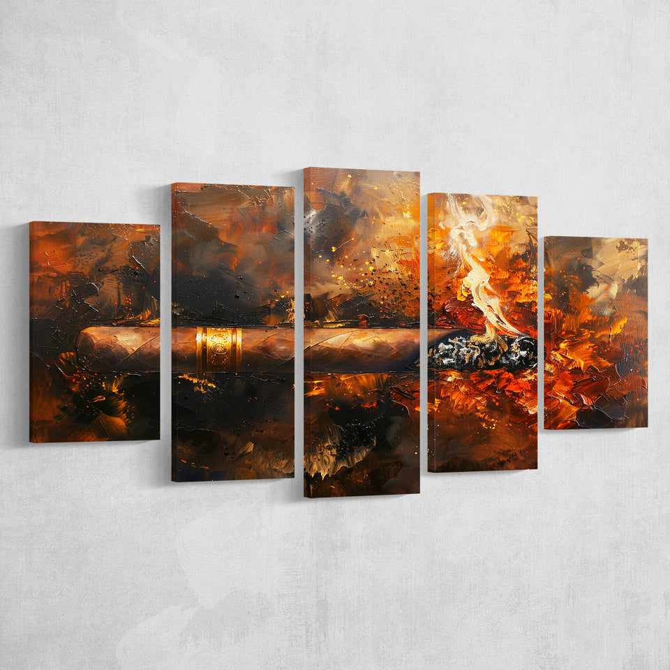 Cigar Art Vintage Style, 5 Panels Mixed Large Canvas, Canvas Prints Wall Art Decor