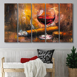 Cigar And Bourbon Oil Painting, 5 Panels Extra Large Canvas, Canvas Prints Wall Art Decor