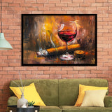 Cigar And Bourbon Oil Painting, Framed Art Print Wall Decor, Framed Picture