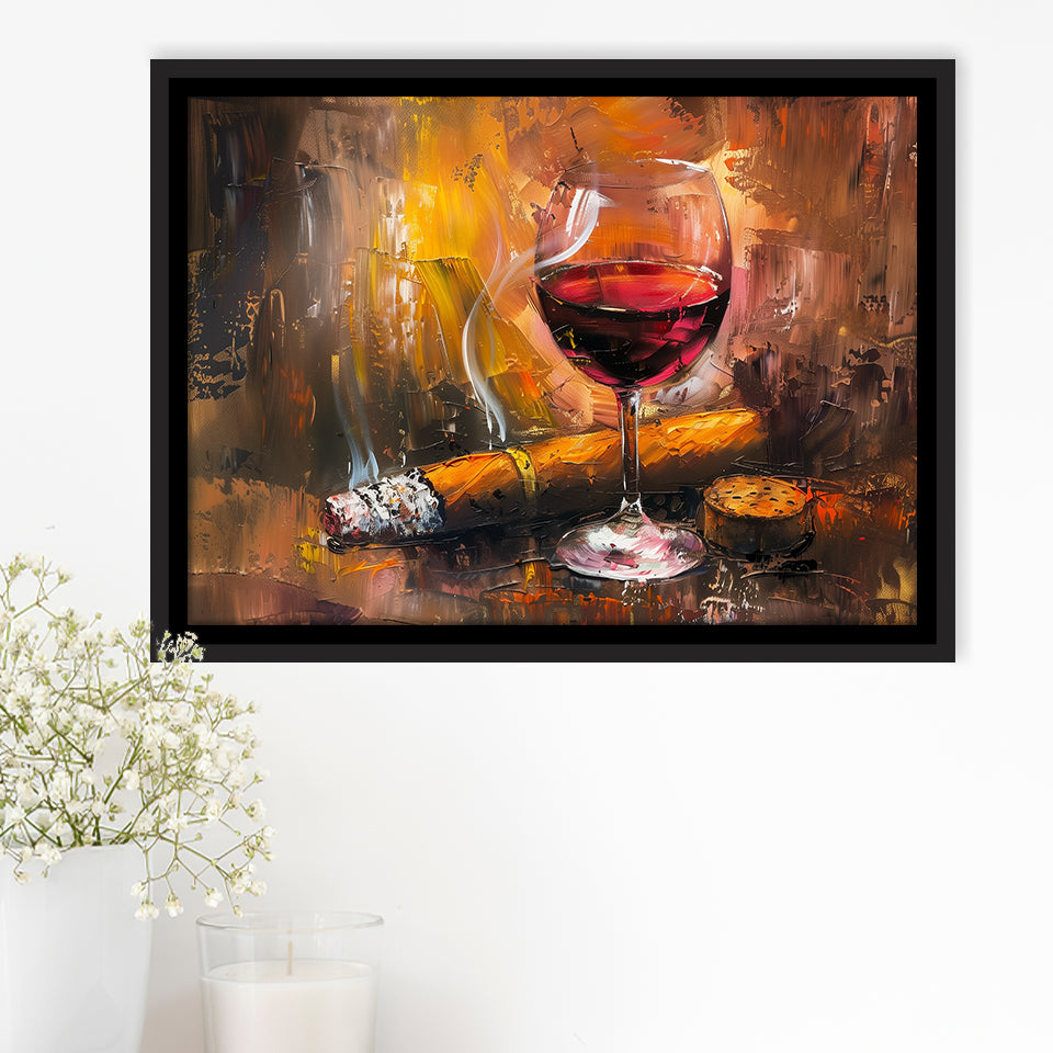 Cigar And Bourbon Oil Painting, Framed Canvas Painting, Framed Canvas Prints Wall Art Decor