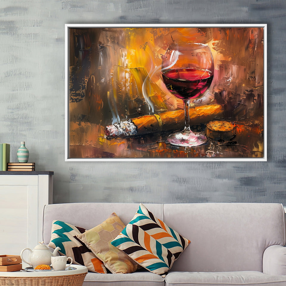 Cigar And Bourbon Oil Painting, Framed Canvas Painting, Framed Canvas Prints Wall Art Decor