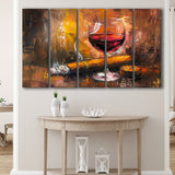Cigar And Bourbon Oil Painting, 5 Panels Extra Large Canvas, Canvas Prints Wall Art Decor