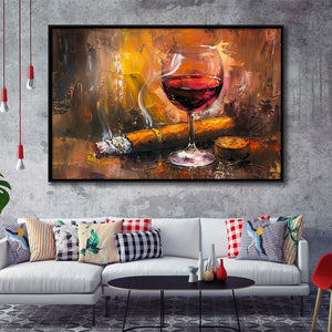 Cigar And Bourbon Oil Painting, Framed Canvas Painting, Framed Canvas Prints Wall Art Decor