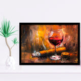 Cigar And Bourbon Oil Painting, Framed Art Print Wall Decor, Framed Picture