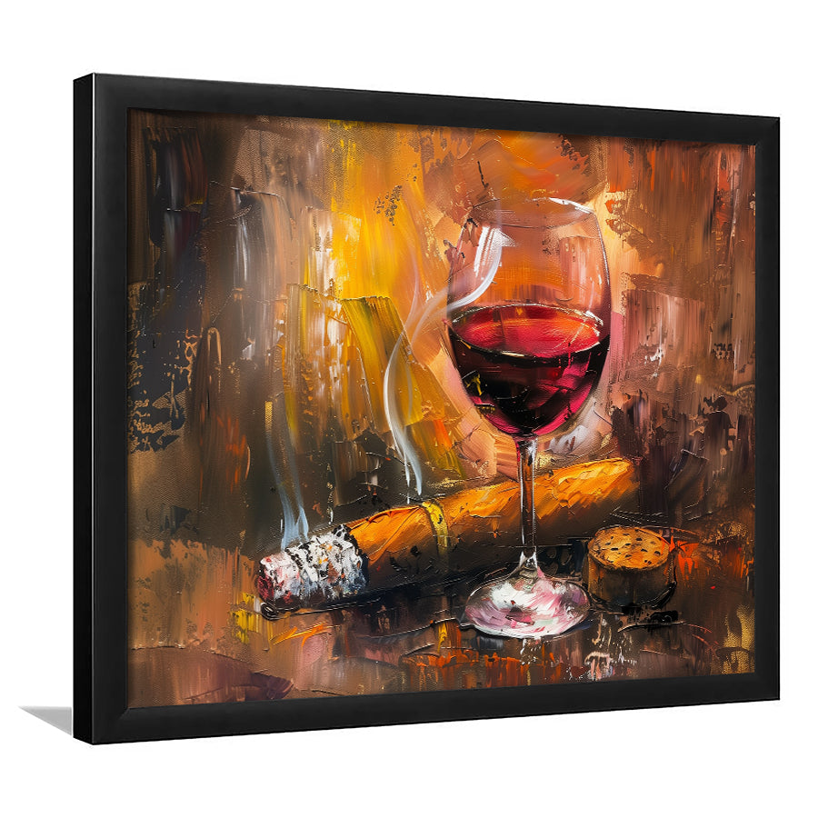Cigar And Bourbon Oil Painting, Framed Art Print Wall Decor, Framed Picture