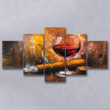 Cigar And Bourbon Oil Painting, 5 Panels Mixed Large Canvas, Canvas Prints Wall Art Decor