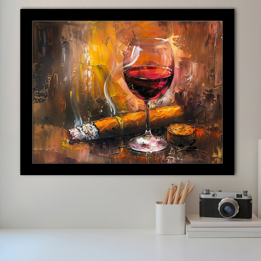Cigar And Bourbon Oil Painting, Framed Art Print Wall Decor, Framed Picture