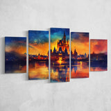 Cinderella Castle Mixed Color Watercolor, Multi Panel,Mixed Canvas Print Wall Art Decor