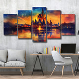 Cinderella Castle Mixed Color Watercolor, Multi Panel,Mixed Canvas Print Wall Art Decor