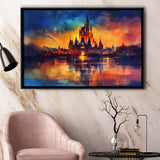 Cinderella Castle Mixed Color Watercolor, Floating Frame, Framed Canvas Print Wall Art Home Decor
