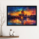 Cinderella Castle Mixed Color Watercolor, Floating Frame, Framed Canvas Print Wall Art Home Decor