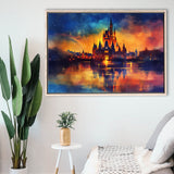 Cinderella Castle Mixed Color Watercolor, Floating Frame, Framed Canvas Print Wall Art Home Decor
