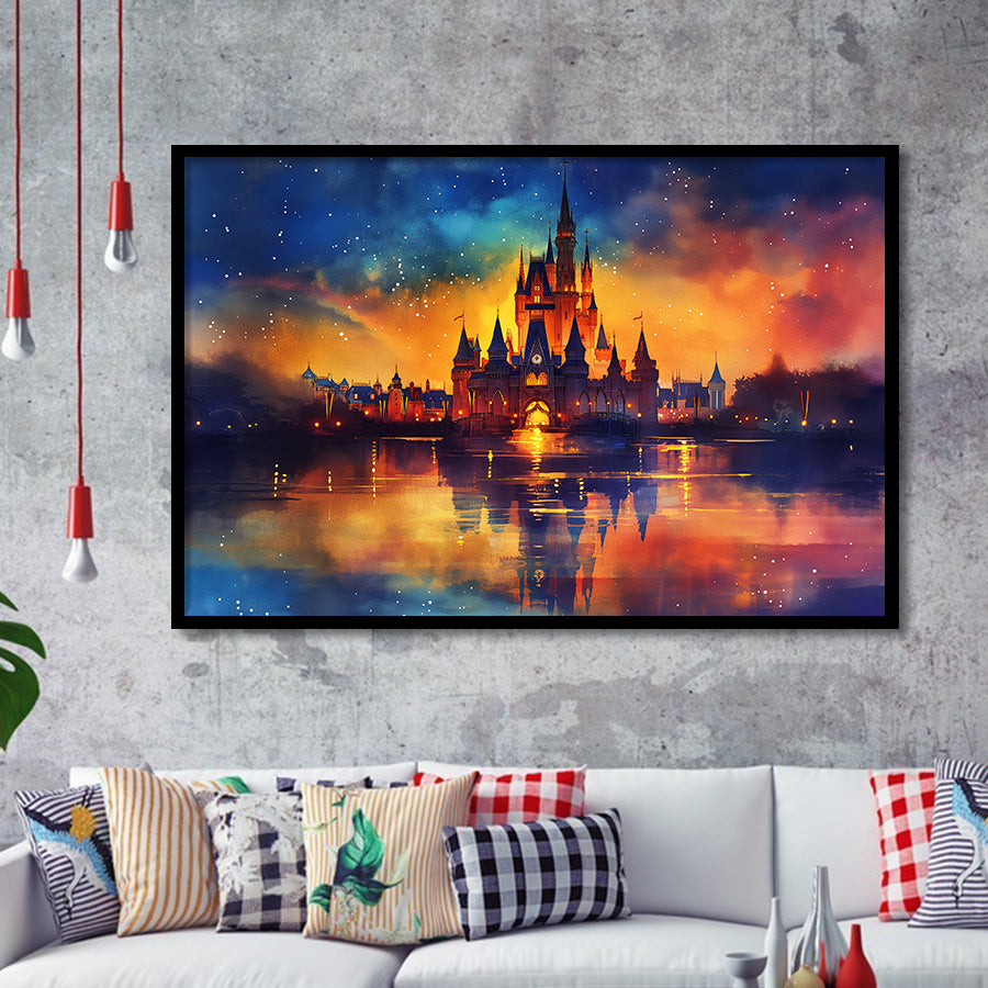 Cinderella Castle Mixed Color Watercolor, Painting Art, Framed Art Print Wall Art Home Decor