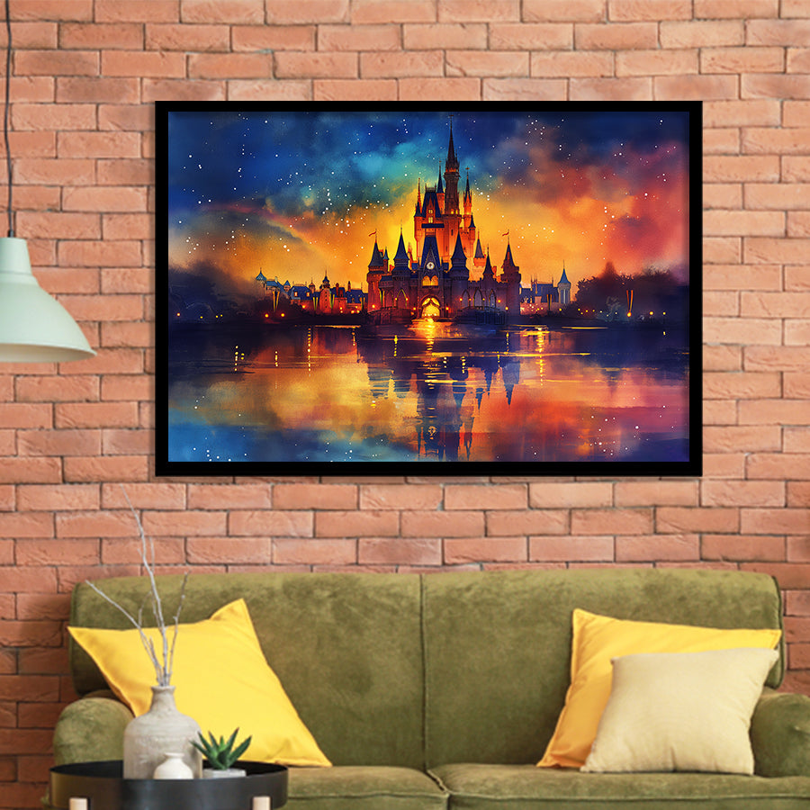 Cinderella Castle Mixed Color Watercolor, Painting Art, Framed Art Print Wall Art Home Decor