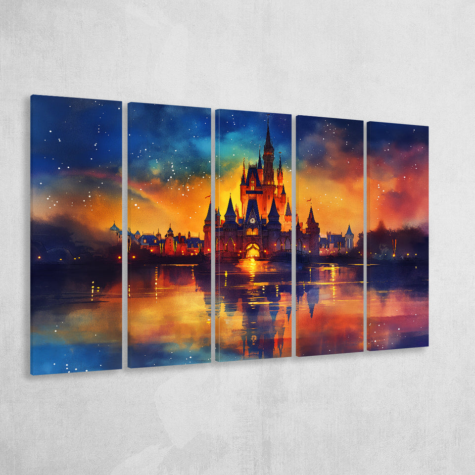 Cinderella Castle Mixed Color Watercolor, Extra Large Canvas, Canvas Print Wall Art Decor