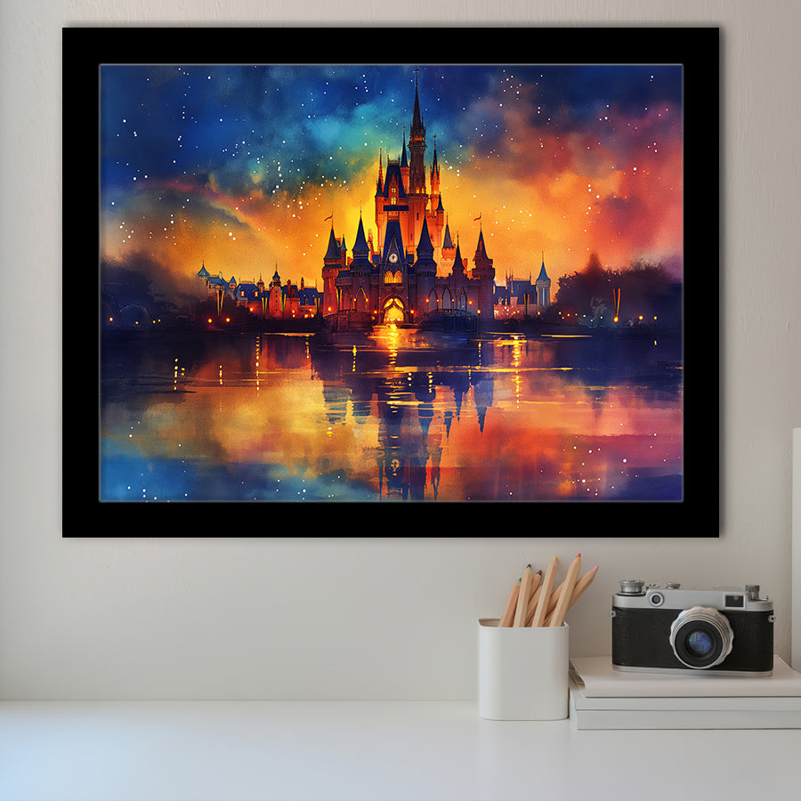 Cinderella Castle Mixed Color Watercolor, Painting Art, Framed Art Print Wall Art Home Decor