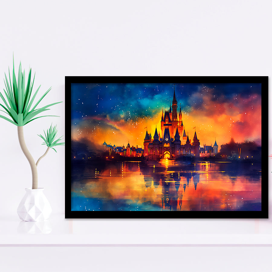 Cinderella Castle Mixed Color Watercolor, Painting Art, Framed Art Print Wall Art Home Decor