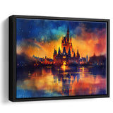 Cinderella Castle Mixed Color Watercolor, Floating Frame, Framed Canvas Print Wall Art Home Decor