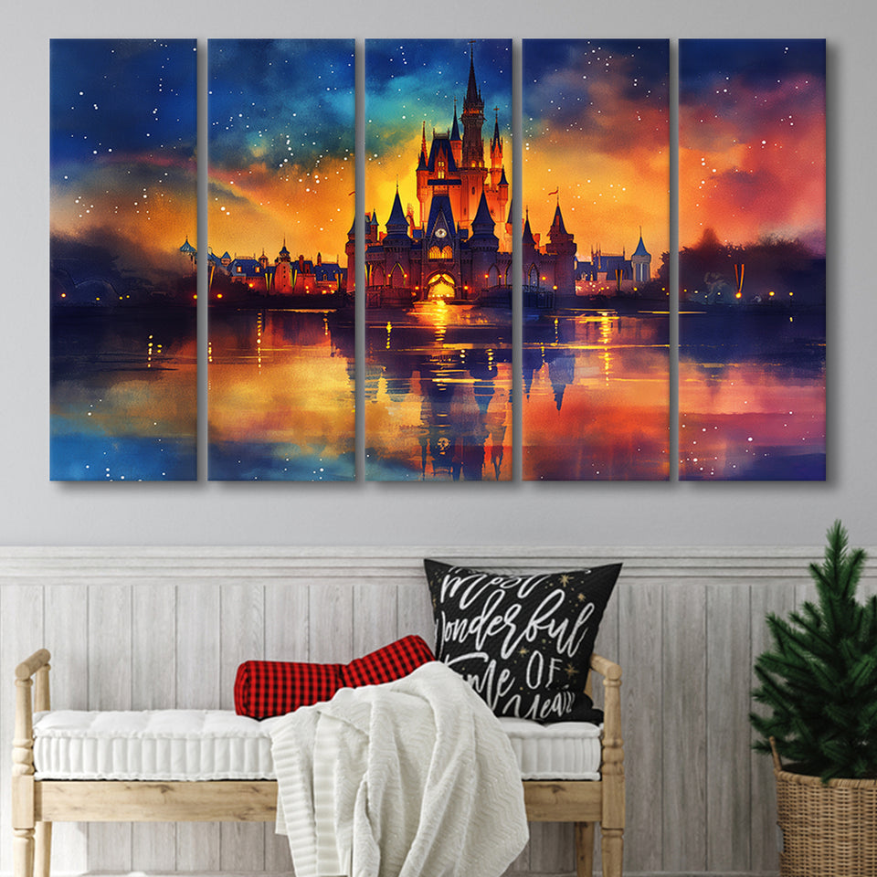 Cinderella Castle Mixed Color Watercolor, Extra Large Canvas, Canvas Print Wall Art Decor