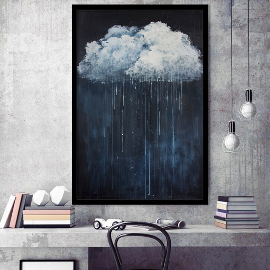 Cloud Raining Below And Storming Oil Painting,Framed Art Prints Wall Decor, Picture Framed