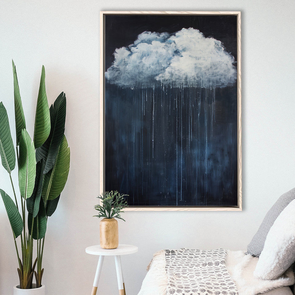 Cloud Raining Below And Storming Oil Painting,Framed Canvas Prints Wall Art Decor, Floating Frame