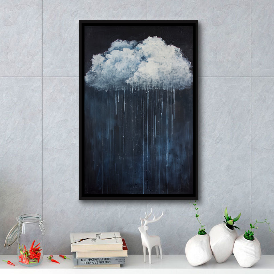 Cloud Raining Below And Storming Oil Painting,Framed Canvas Prints Wall Art Decor, Floating Frame
