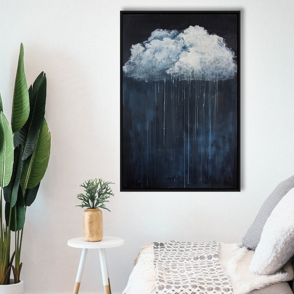 Cloud Raining Below And Storming Oil Painting,Framed Canvas Prints Wall Art Decor, Floating Frame