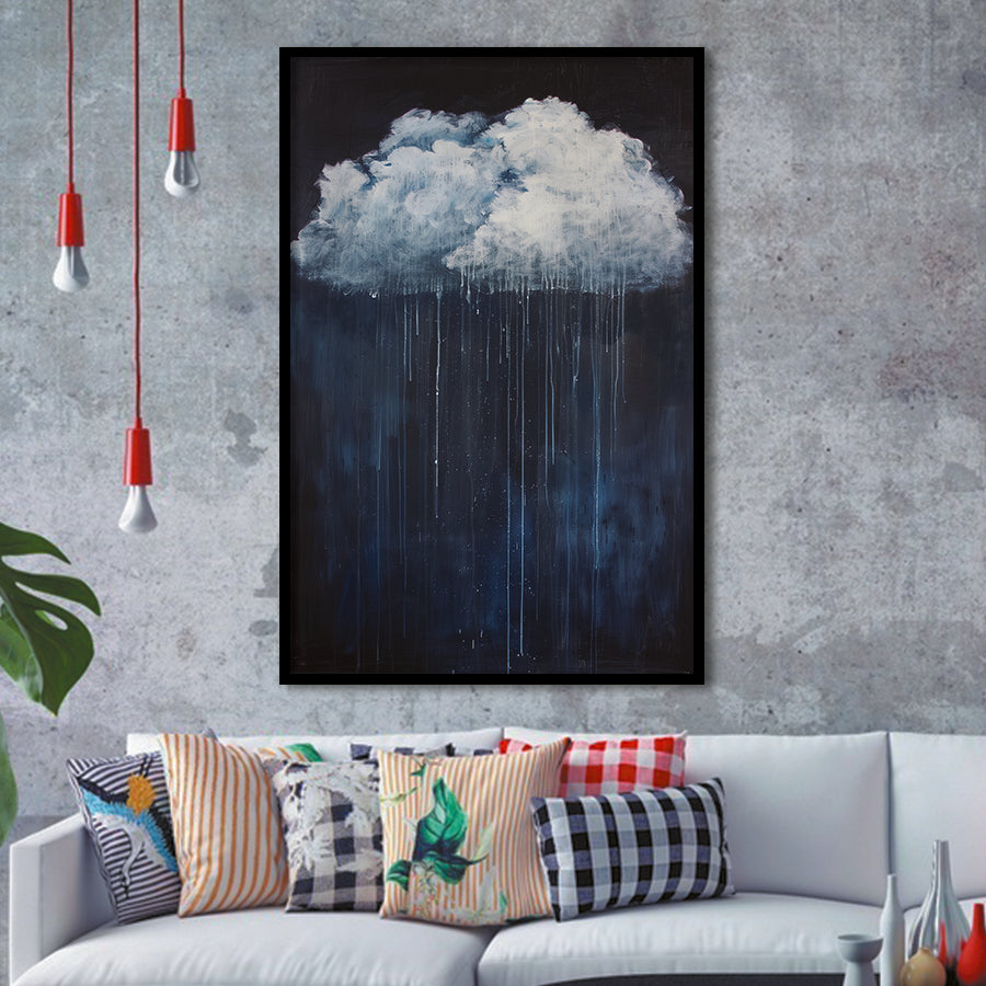 Cloud Raining Below And Storming Oil Painting,Framed Art Prints Wall Decor, Picture Framed
