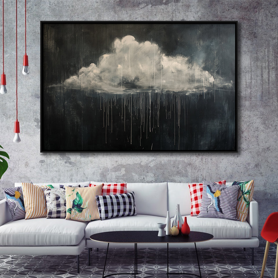 Cloud Raining Oil Painting Art Vintage, Framed Canvas Print Wall Art Decor,Floating Frame