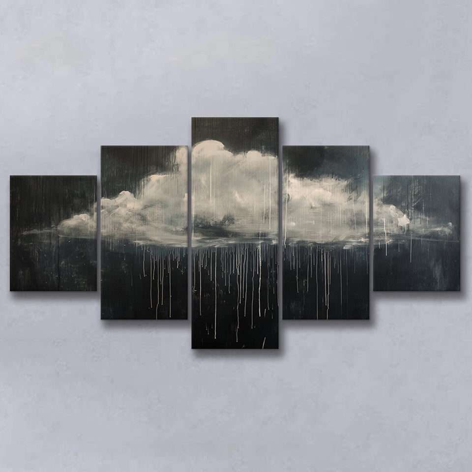 Cloud Raining Oil Painting Art Vintage, Multi Panel Canvas Print Wall Art Decor, 5 Mixed Panel