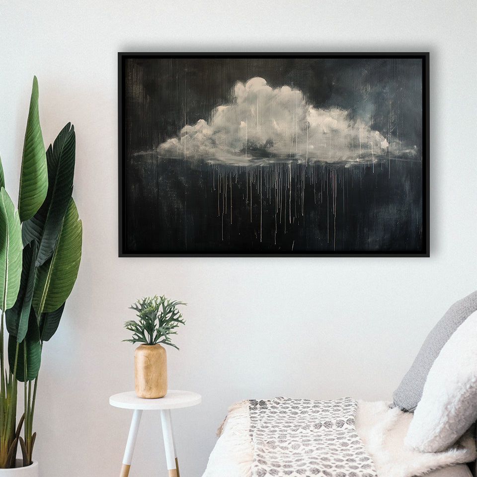 Cloud Raining Oil Painting Art Vintage, Framed Canvas Print Wall Art Decor,Floating Frame