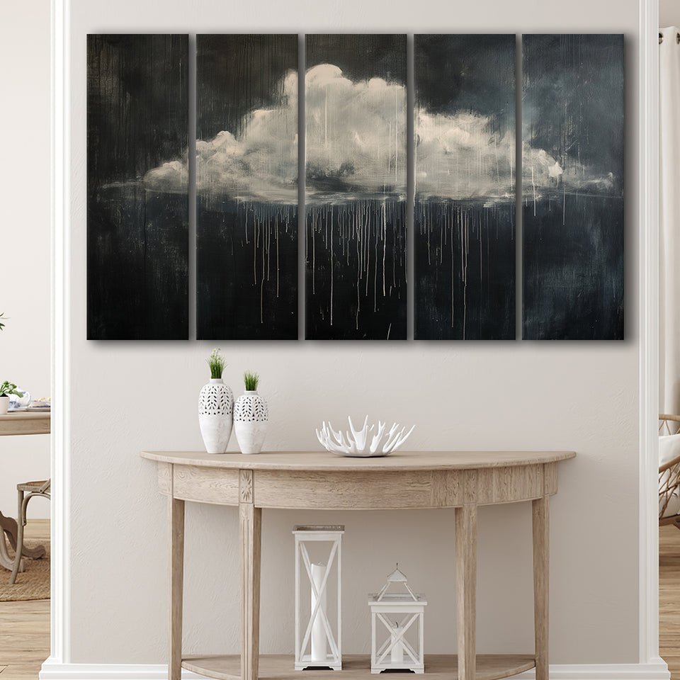 Cloud Raining Oil Painting Art Vintage, Extra Large Multi 5 Panel Canvas Print Wall Art Decor