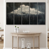 Cloud Raining Oil Painting Art Vintage, Extra Large Multi 5 Panel Canvas Print Wall Art Decor