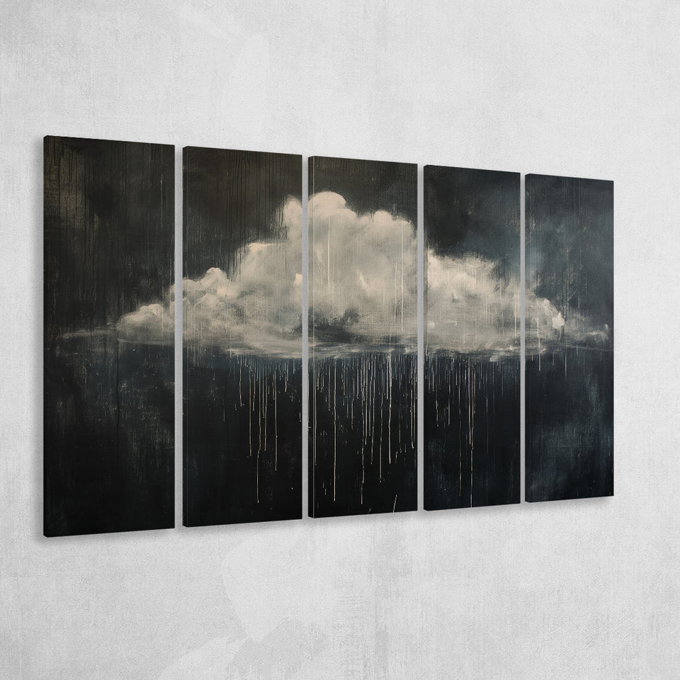 Cloud Raining Oil Painting Art Vintage, Extra Large Multi 5 Panel Canvas Print Wall Art Decor