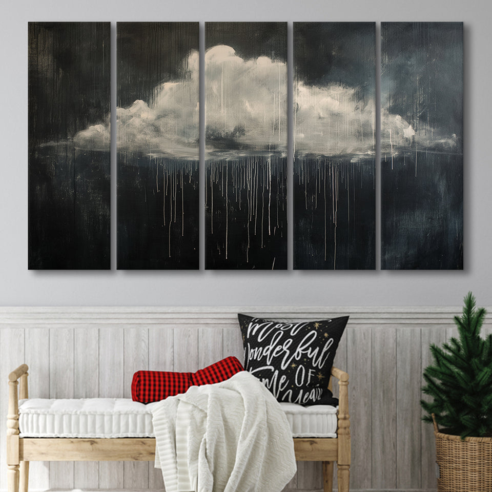 Cloud Raining Oil Painting Art Vintage, Extra Large Multi 5 Panel Canvas Print Wall Art Decor
