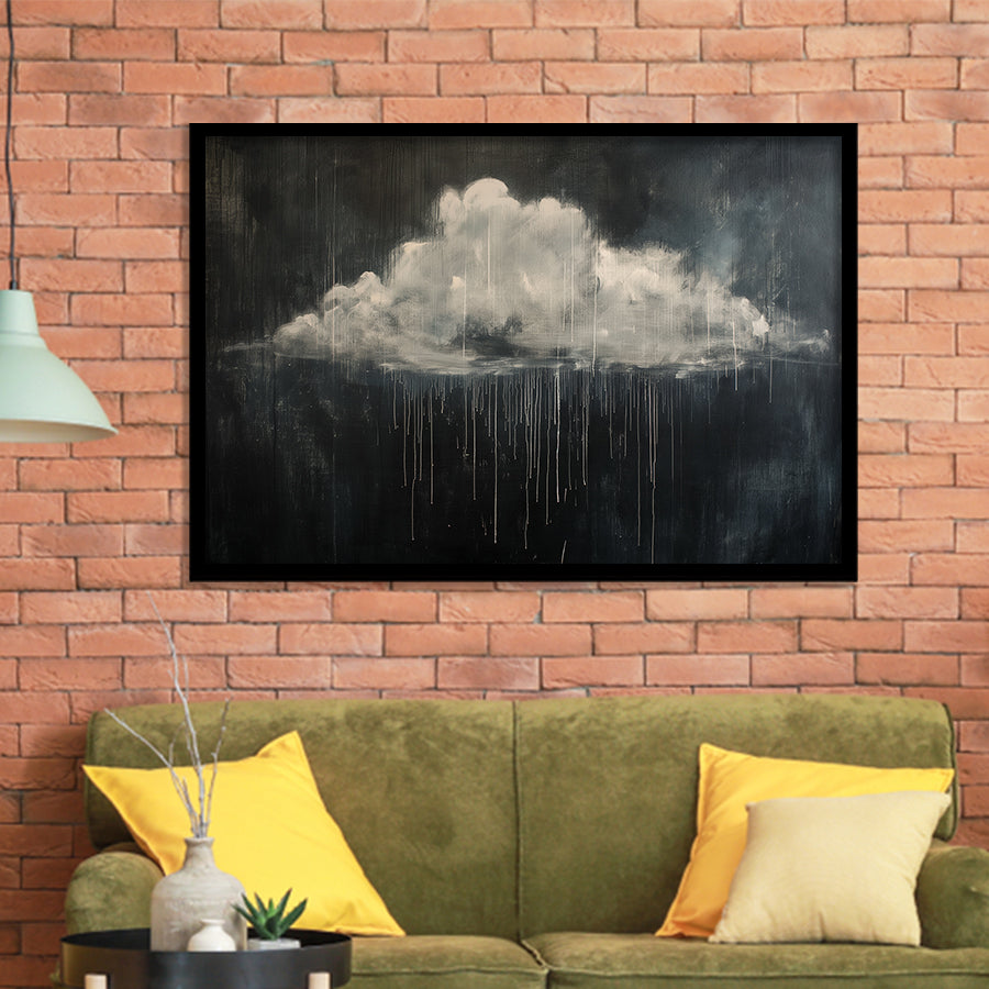 Cloud Raining Oil Painting Art Vintage, Framed Art Print Wall Decor, Framed Picture
