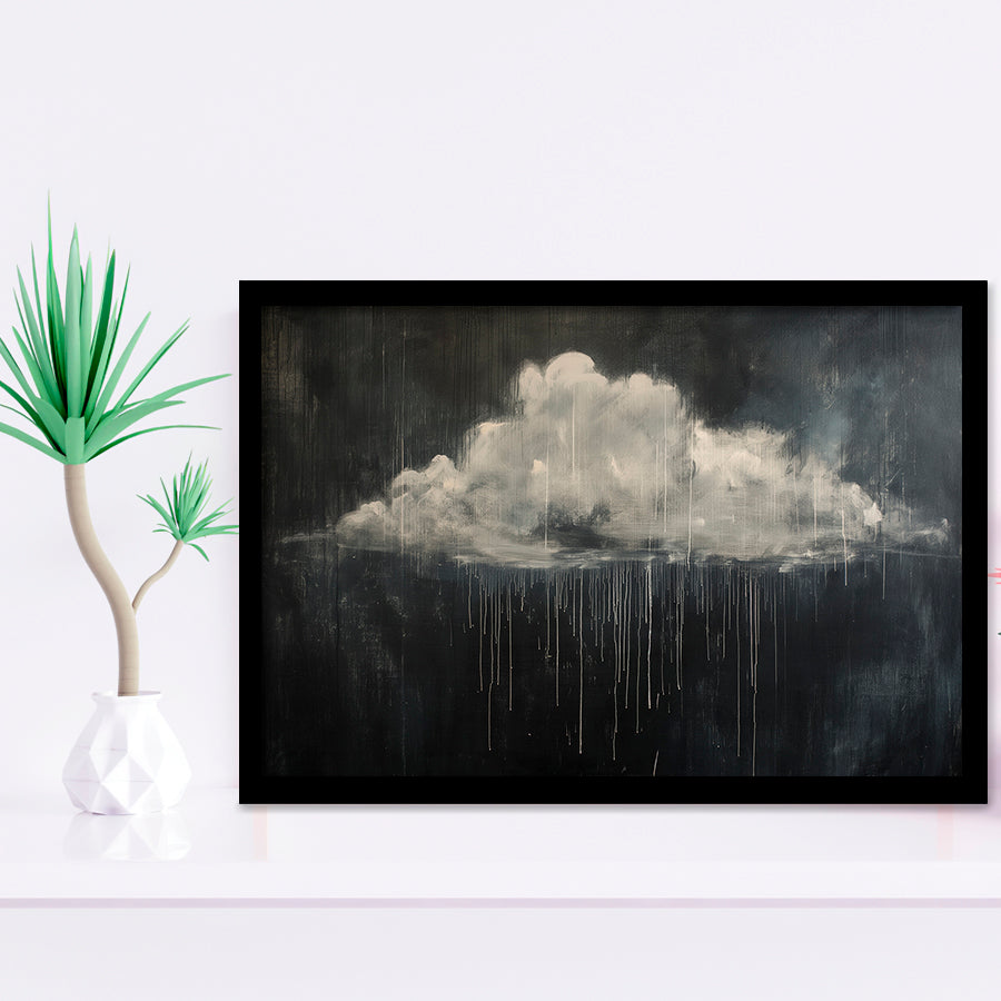 Cloud Raining Oil Painting Art Vintage, Framed Art Print Wall Decor, Framed Picture