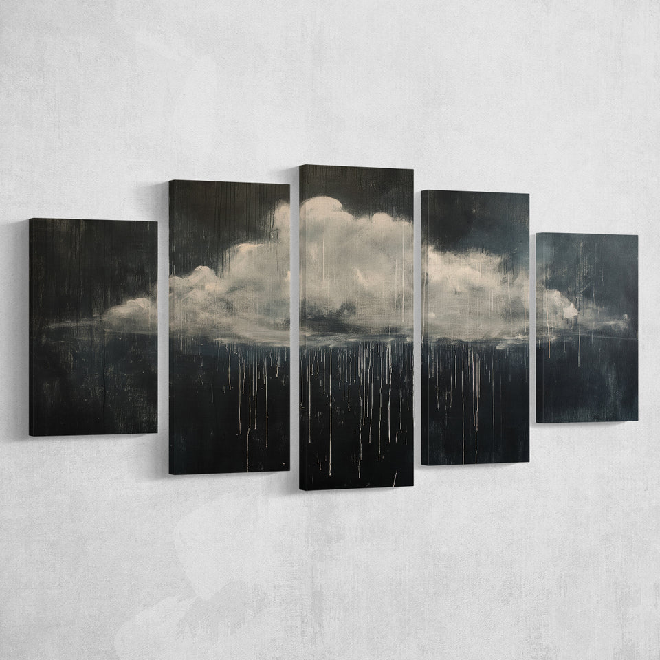 Cloud Raining Oil Painting Art Vintage, Multi Panel Canvas Print Wall Art Decor, 5 Mixed Panel