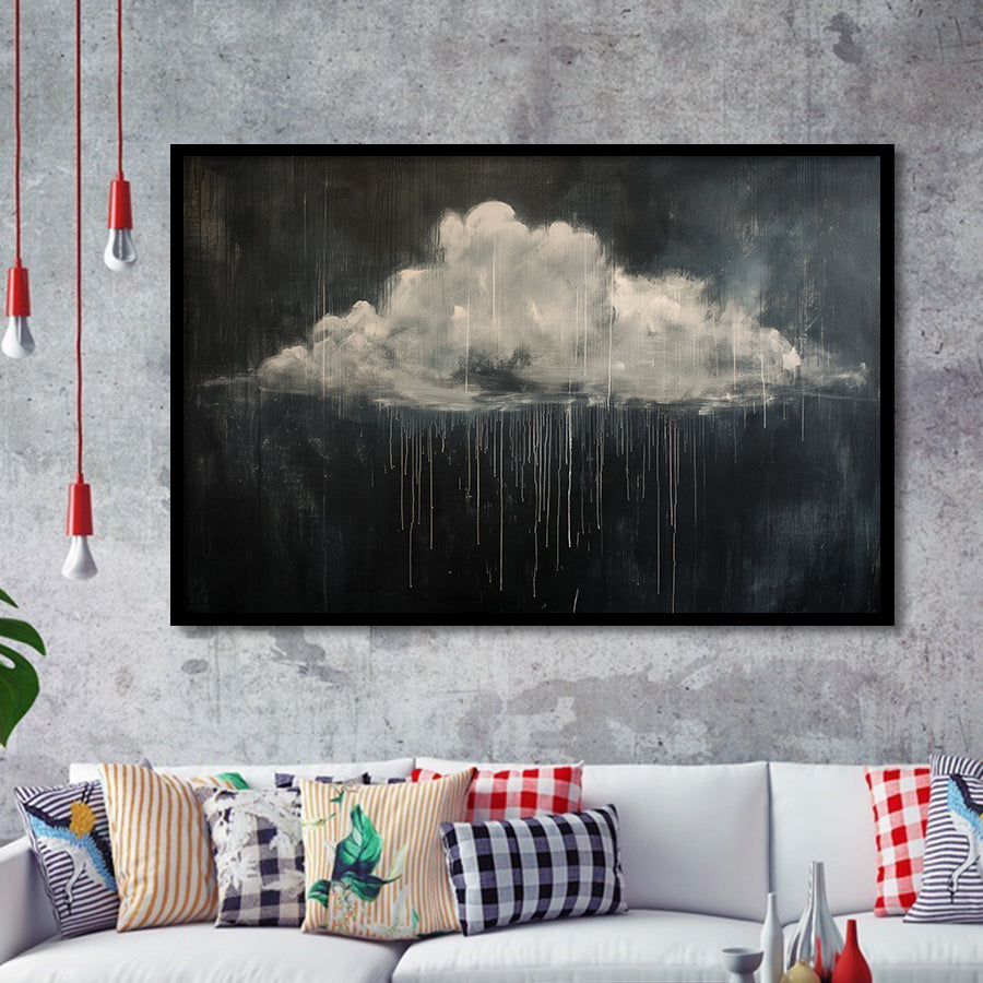 Cloud Raining Oil Painting Art Vintage, Framed Art Print Wall Decor, Framed Picture