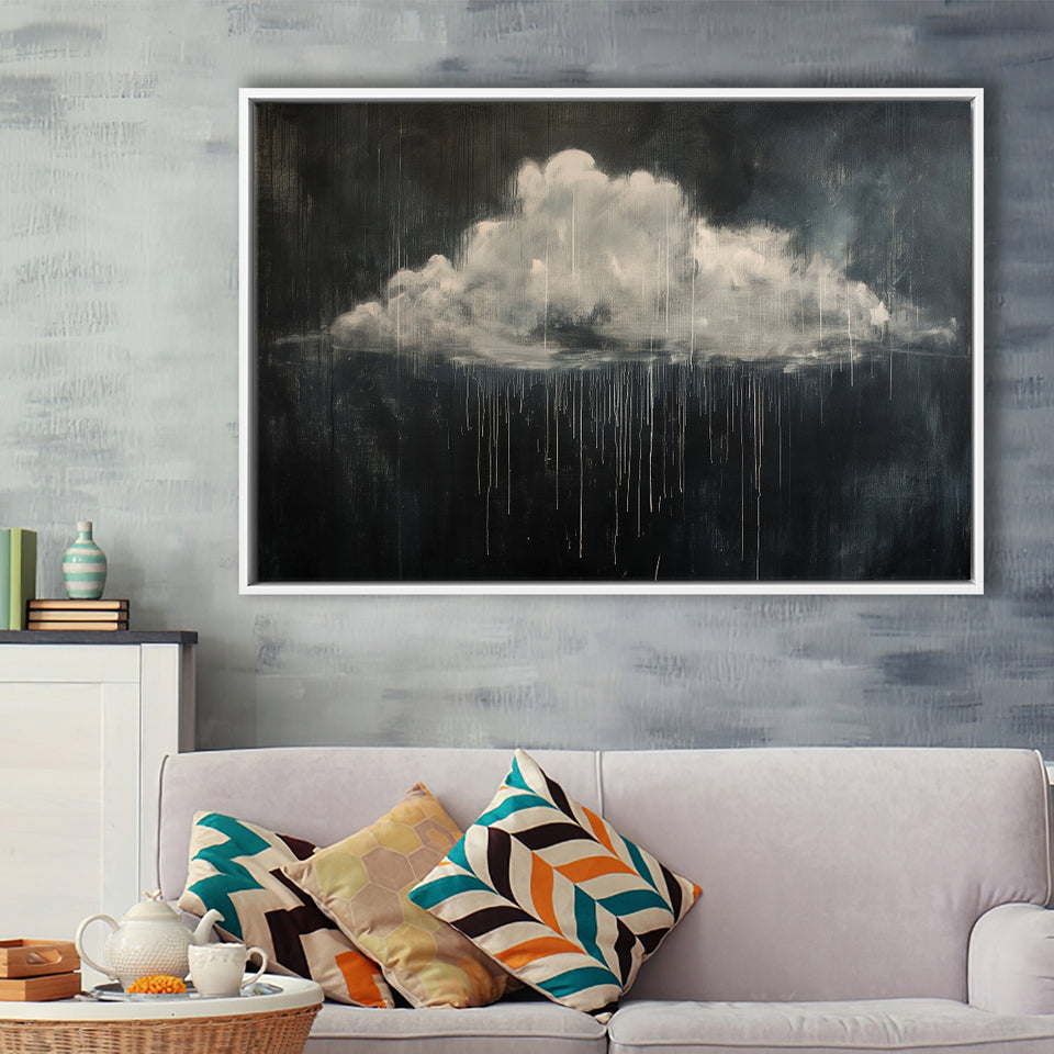 Cloud Raining Oil Painting Art Vintage, Framed Canvas Print Wall Art Decor,Floating Frame