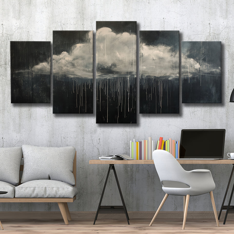 Cloud Raining Oil Painting Art Vintage, Multi Panel Canvas Print Wall Art Decor, 5 Mixed Panel