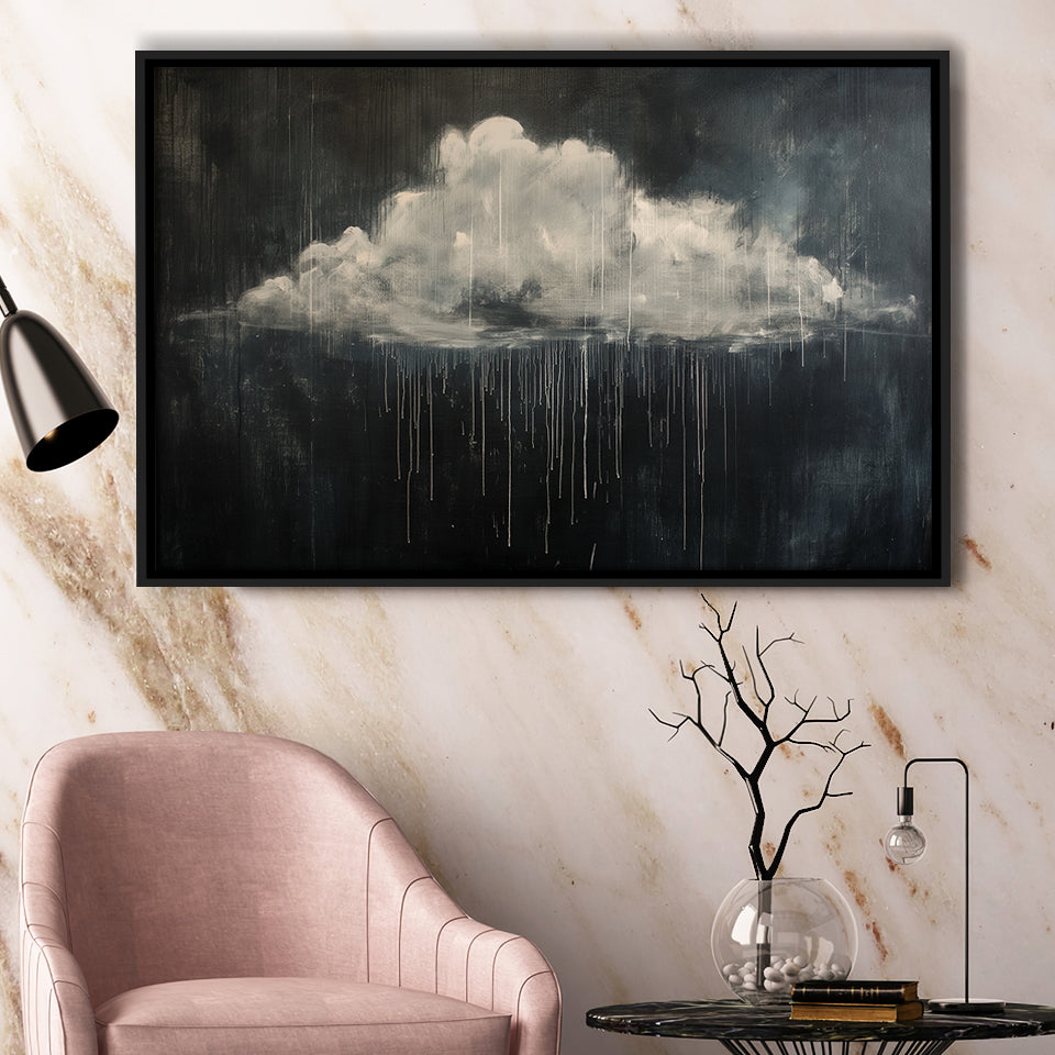 Cloud Raining Oil Painting Art Vintage, Framed Canvas Print Wall Art Decor,Floating Frame